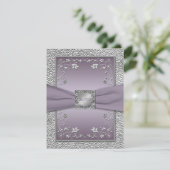 PRINTED RIBBON Plum, Pewter Floral RSVP Card (Standing Front)