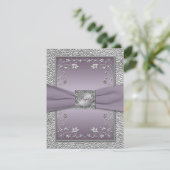 PRINTED RIBBON Plum, Pewter Floral RSVP Card 2 (Standing Front)