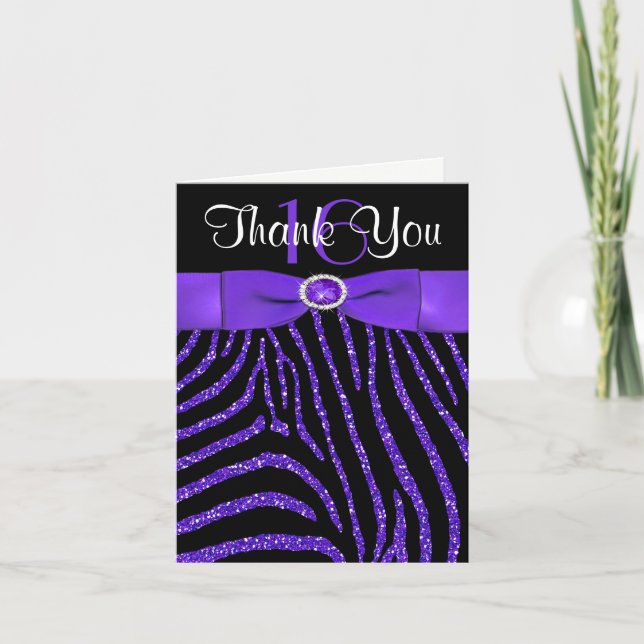 PRINTED RIBBON Purple, Black Zebra Thank You Card (Front)