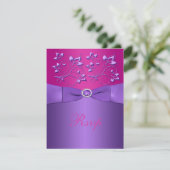 PRINTED RIBBON Purple Fuchsia Floral RSVP Card (Standing Front)