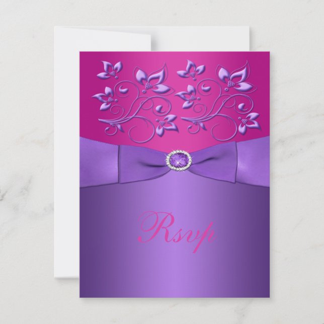 PRINTED RIBBON Purple Fuchsia Floral RSVP Card (Front)