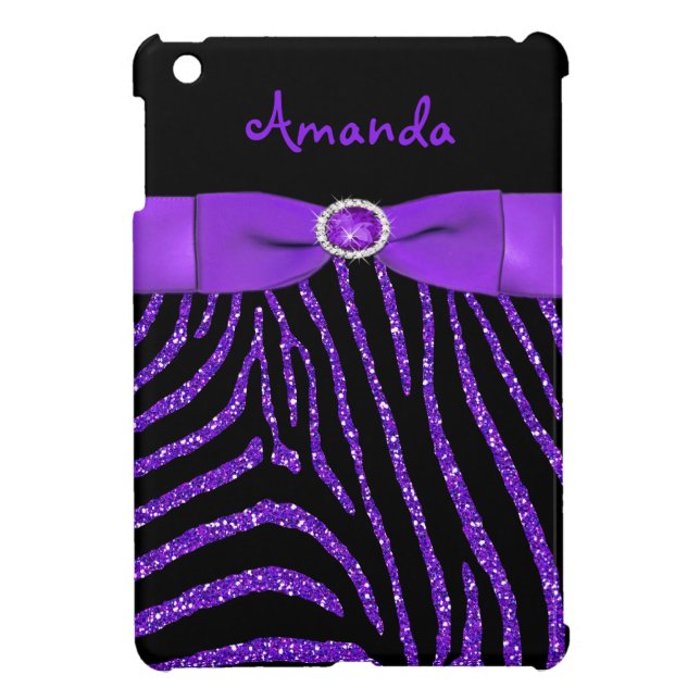 PRINTED RIBBON Purple Glitter Zebra iPad Mini Case (Back)