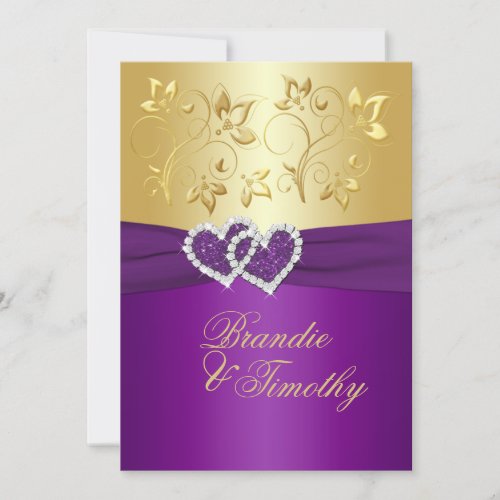 PRINTED RIBBON Purple Gold Floral Wedding Invite
