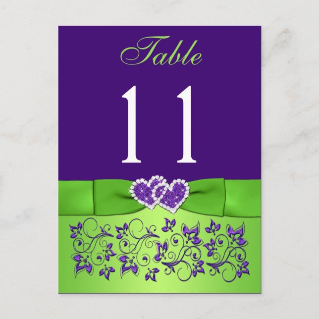 PRINTED RIBBON Purple, Green Table Number Postcard (Front)