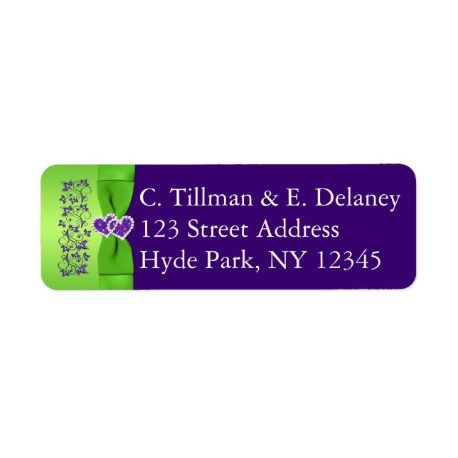 PRINTED RIBBON Purple, Green Wedding Address Label (Front)