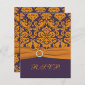 PRINTED RIBBON Purple, Orange Damask RSVP Card (Front/Back)