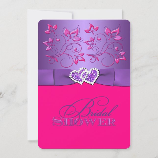 PRINTED RIBBON Purple, Pink Bridal Shower Invite (Front)