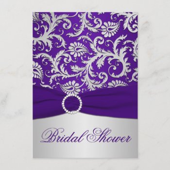 Printed Ribbon Purple  Silver Bridal Shower Invite by NiteOwlStudio at Zazzle