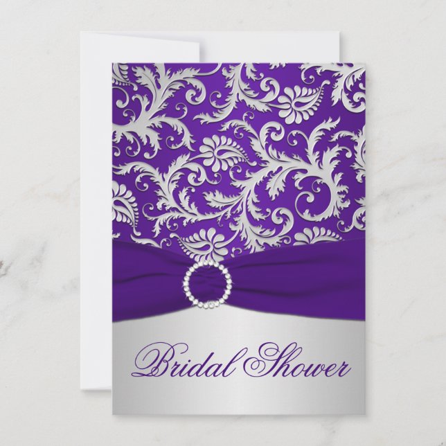PRINTED RIBBON Purple, Silver Bridal Shower Invite (Front)