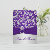 PRINTED RIBBON Purple, Silver Bridal Shower Invite (Standing Front)