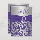 PRINTED RIBBON Purple, Silver Damask reply Card (Front/Back)