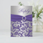 PRINTED RIBBON Purple, Silver Damask reply Card (Standing Front)