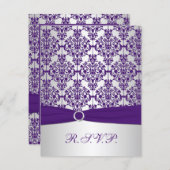 PRINTED RIBBON Purple, Silver Damask Reply Card (Front/Back)