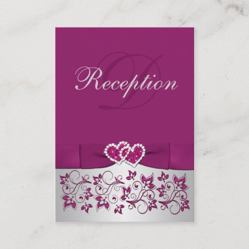 Customizable PRINTED RIBBON Purple Silver Floral Enclosure Card Business Cards