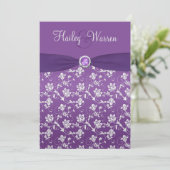 PRINTED RIBBON Purple Silver Floral Invite (Standing Front)