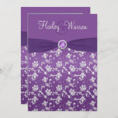 PRINTED RIBBON Purple Silver Floral Invite (Front/Back)