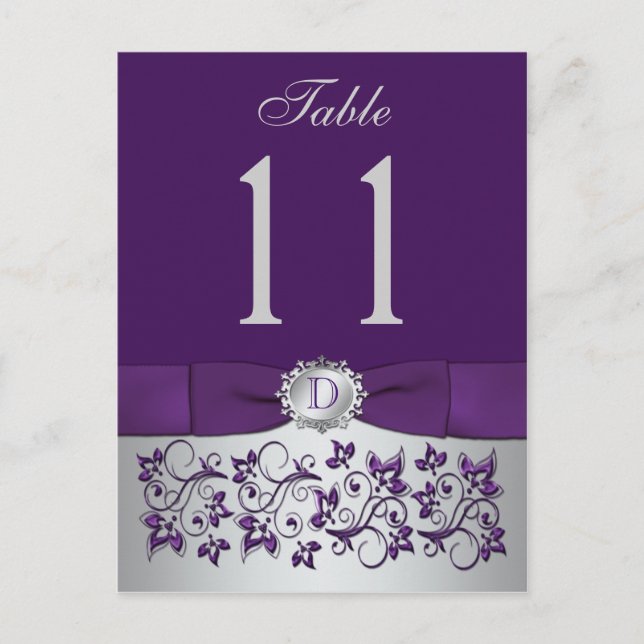 PRINTED RIBBON Purple Silver Table Number Postcard (Front)