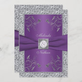 PRINTED RIBBON Purple Silver Wedding Invitation (Front/Back)