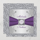 PRINTED RIBBON Purple Silver Wedding Invitation II (Front/Back)