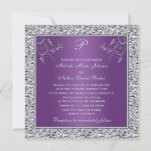 PRINTED RIBBON Purple Silver Wedding Invitation II (Back)