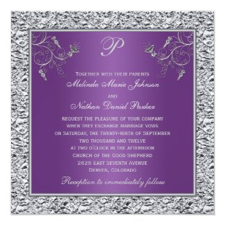 PRINTED RIBBON Purple Silver Wedding Invitation II