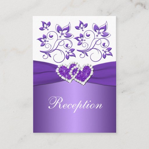 Customizable PRINTED RIBBON Purple White Floral Enclosure Card Business Cards