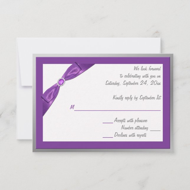 PRINTED RIBBON Purple, White, Silver Reply Card (Front)