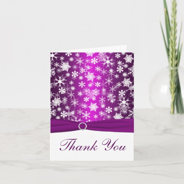 PRINTED RIBBON Purple, White Snowflakes Thank You (Front)