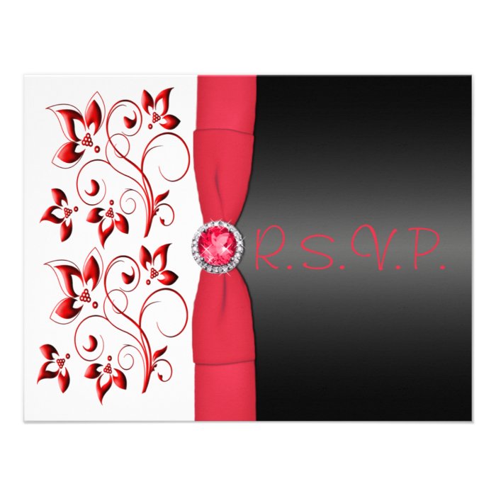 PRINTED RIBBON Red, Black, White Floral RSVP Card