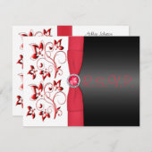 PRINTED RIBBON Red, Black, White Floral RSVP Card (Front/Back)