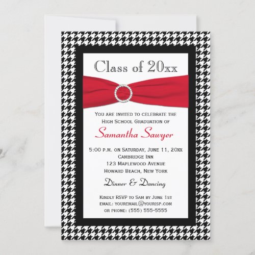 PRINTED RIBBON Red Black White Graduation Invite
