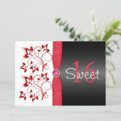 PRINTED RIBBON Red, Black, White Sweet 16 Invite (Standing Front)