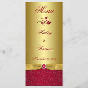 PRINTED RIBBON Red, Gold Floral Menu Card