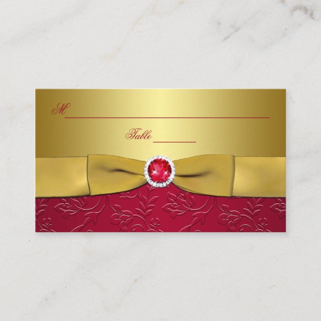 PRINTED RIBBON Red, Gold Floral Placecard (Front)