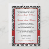 PRINTED RIBBON Red, Gray, & Black Damask Wedding Invitation (Back)