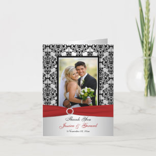 PRINTED RIBBON Red Gray Black Photo Thank You Card