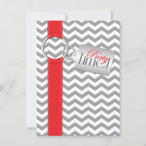 PRINTED RIBBON Red Gray White 21st Birthday Party Invitation