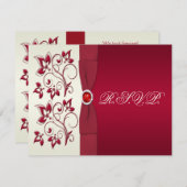PRINTED RIBBON Red, Ivory Floral Reply Card (Front/Back)
