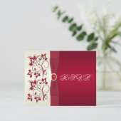 PRINTED RIBBON Red, Ivory Floral Reply Card (Standing Front)