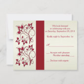 PRINTED RIBBON Red, Ivory Floral Reply Card (Back)