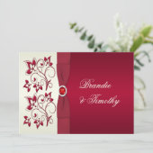 PRINTED RIBBON Red, Ivory Floral Wedding Invit Invitation (Standing Front)