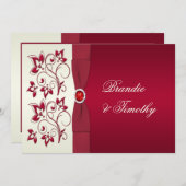 PRINTED RIBBON Red, Ivory Floral Wedding Invit Invitation (Front/Back)
