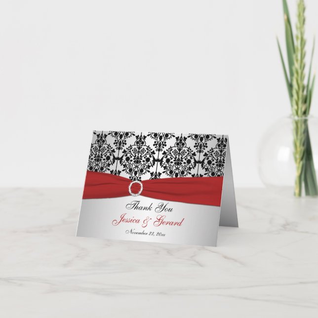 PRINTED RIBBON Red Silver Black Thank You Card II (Front)