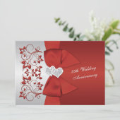 PRINTED RIBBON Red, Silver Floral 25th Anniversary Invitation (Standing Front)