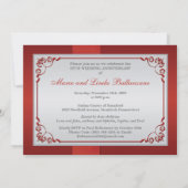 PRINTED RIBBON Red, Silver Floral 25th Anniversary Invitation (Back)