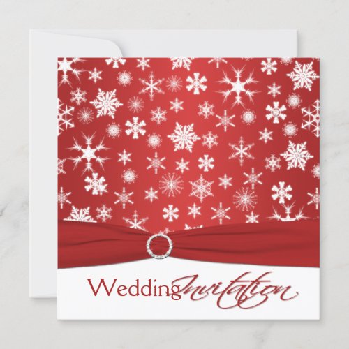 PRINTED RIBBON Red White Snowflakes Wedding Invite