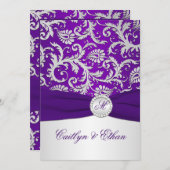 PRINTED RIBBON Royal Purple and Silver Damask Invitation (Front/Back)