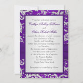 PRINTED RIBBON Royal Purple and Silver Damask Invitation (Back)