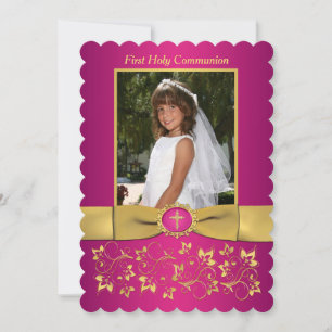 PRINTED RIBBON Scallop Edged Holy Communion Photo Invitation