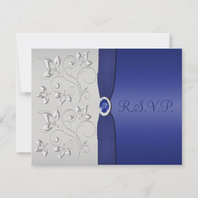 PRINTED RIBBON Silver and Navy RSVP Card (Front)
